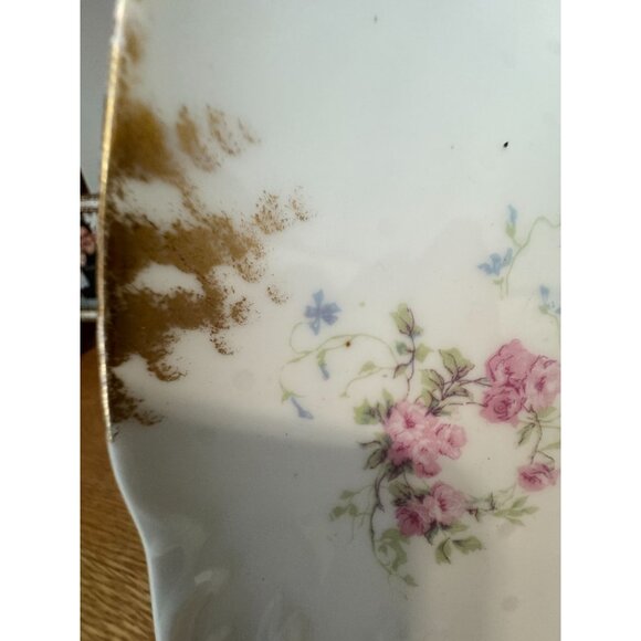 Antique J.P. France Limoges Porcelain Plate With Pink Floral Design & Gold Gilt - Picture 7 of 9